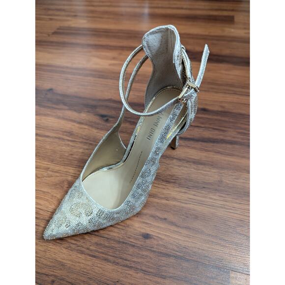 Gianni Bini Leopard Glitter Gold Pointed Toe Heels- Size 7M - Strappy Pumps - Picture 1 of 7